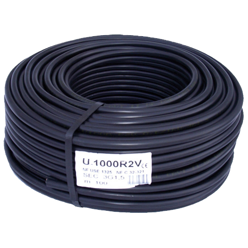 Câble électrique d'alimentation U1000 R2V 3G1.5 - 50m